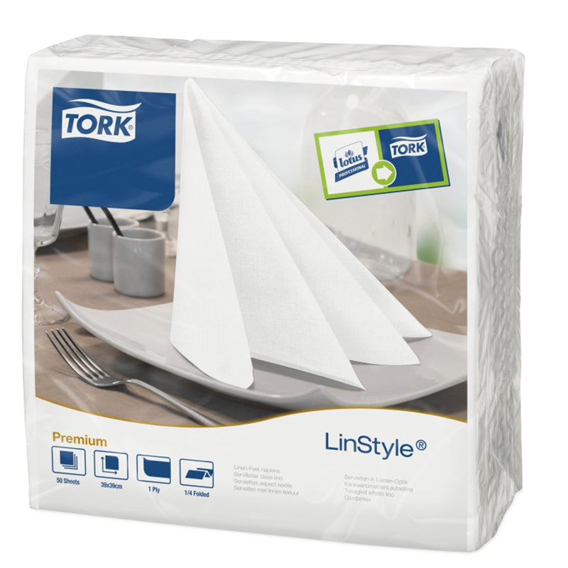 Servetėlės TORK Linstyle, 1 sl., 50 vnt., 39 x 39 cm, baltos spalvos