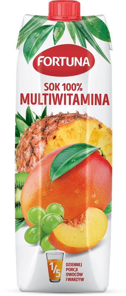 Įvairių vaisių sultys su vitaminais FORTUNA, 100 %, 1 l