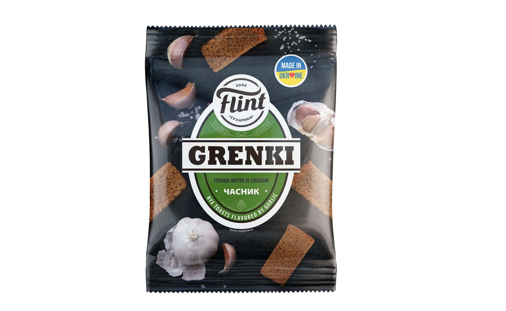 Džiūvėsėliai FLINT, ruginiai, česnako skonio, 80 g