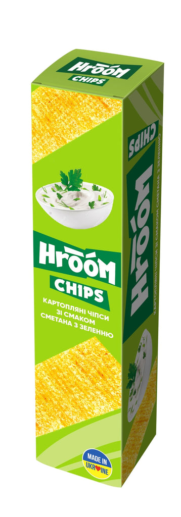 Bulvių traškučiai HROOM, jusotelėmis, grietinės ir žolelių skonio, 50 g