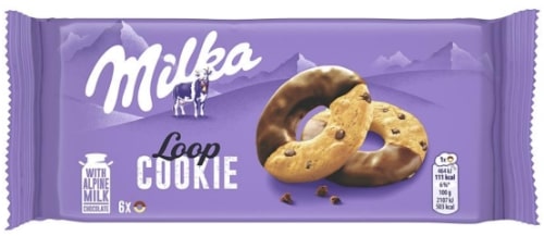 Sausainiai MILKA COOKIE LOOP su šokoladiniais gabalėliais ir šokoladiniu glaistu 132 g.