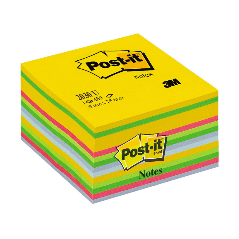 Lipnūs lapeliai POST-IT Ultra kubas, 76 x 76 mm, 450 lapelių, įvairios spalvos