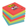 Super lipnūs lapeliai 3M POST-IT® BORA BORA SuperSticky, įprasti, 76 x 76 mm, įvairios spalvos, 6 vnt./pak.