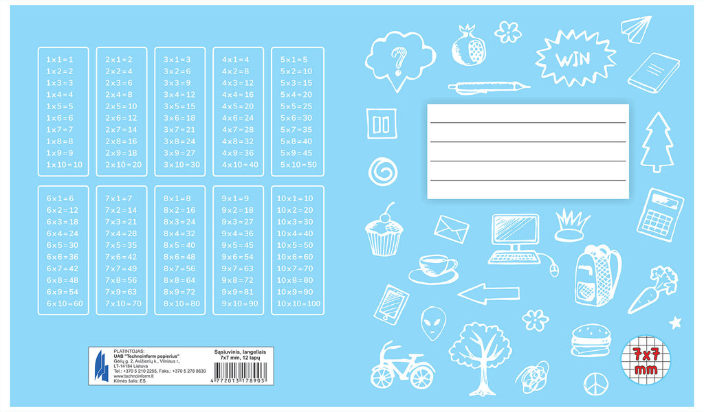 Sąsiuvinis TECHNOINFORM 1-2 klasei, A5, 12 lapų, 70 gsm, langeliais