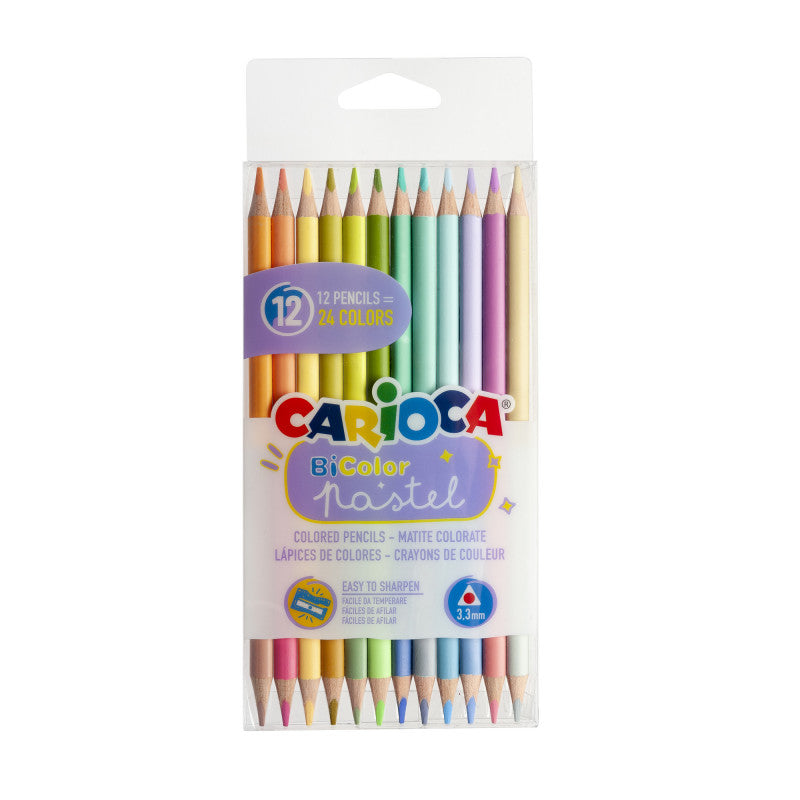 Spalvoti dvipusiai pieštukai CARIOCA Pastel, 12 vnt.