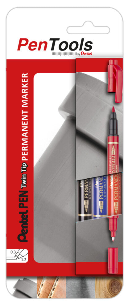 Permanentinis žymeklis Pentel Tool Twin Tip N75W, 0,3–1,2 mm, 3 vnt., įvairios spalvos