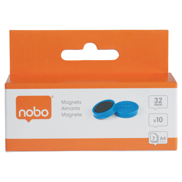 Baltosios lentos magnetai Nobo, 32mm, 10 vnt., mėlynos spalvos