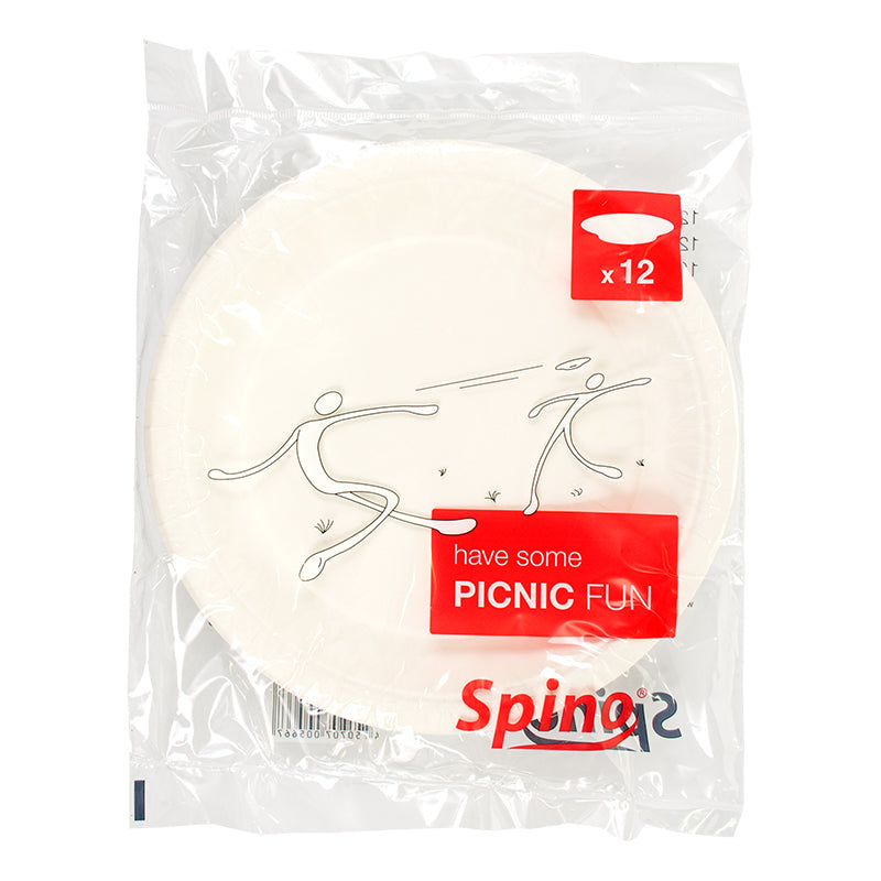 Vienkartinės lėkštės SPINO PICNIC FUN, 22 cm, 12 vnt., popierius, balta.