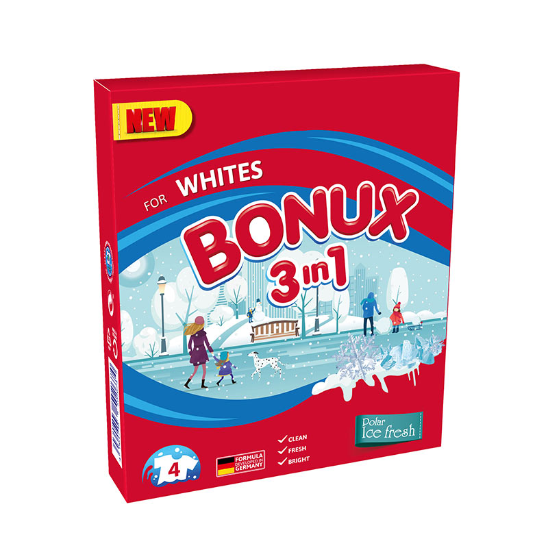 Skalbimo milteliai BONUX White, Polar Ice Fresh, 4 skalb./300g.