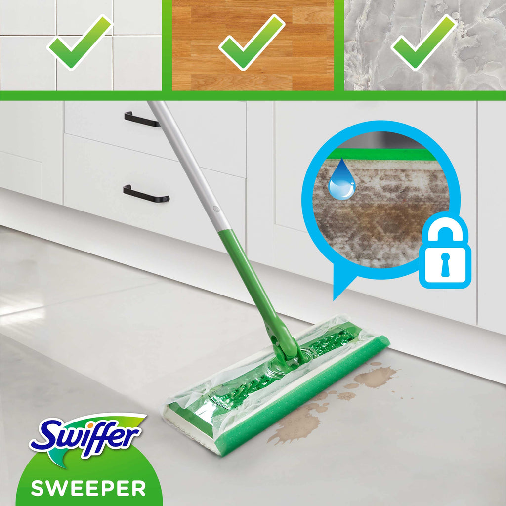 Swiffer Sweeper Starter Kit XXL: šluota,sausos serv.8vnt ir šlapios serv.3vnt