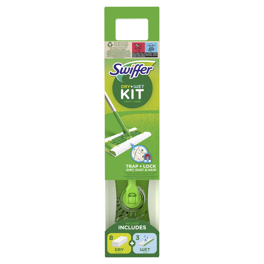 Swiffer Sweeper Starter Kit XXL: šluota,sausos serv.8vnt ir šlapios serv.3vnt