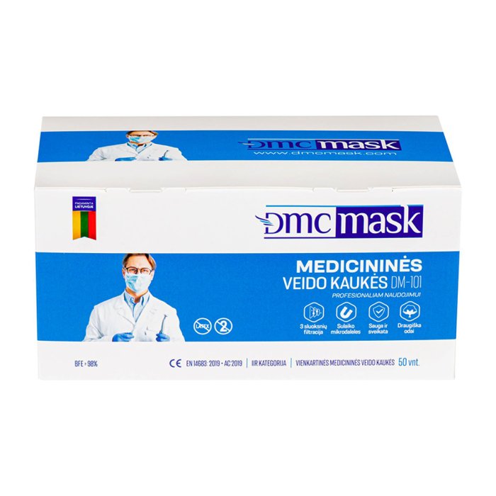 Medicininė veido kaukė DMC, DM-101, mėlyna spalva, 50 vnt.