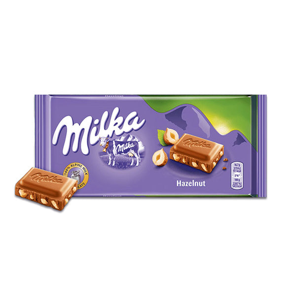 Šokoladas MILKA, su skaldytais lazdyno riešutais, 100 g x 2 vnt.