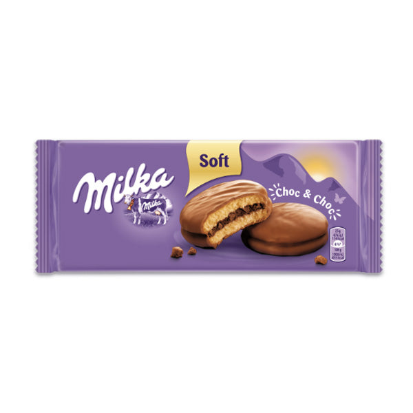 Pyragaičiai MILKA biskvitiniai su kakaviniu įdaru ir šokolado gabaliukais, 150g