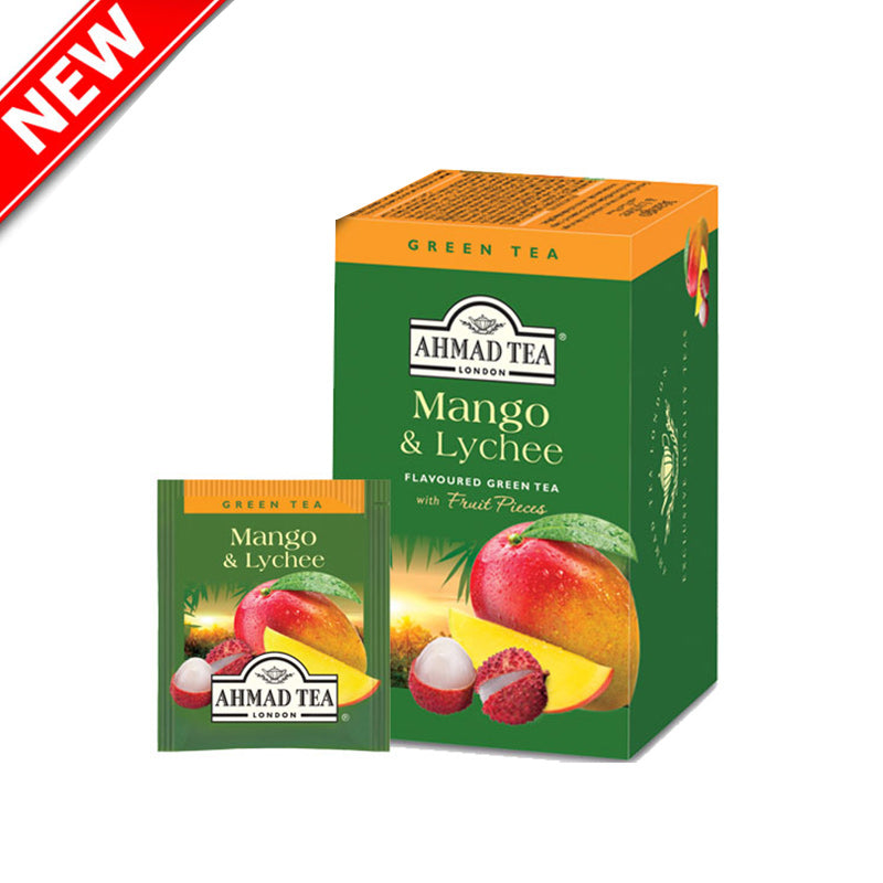 Žalioji arbata AHMAD Alu Mango & Lychee, 20 arbatos pakelių x 2 g