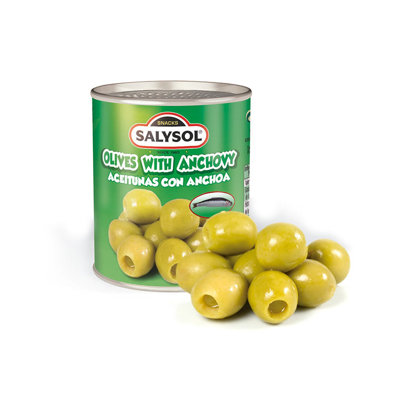 Žaliosios alyvuogės, įdarytos ančiuviais SALYSOL, 120g / 50g