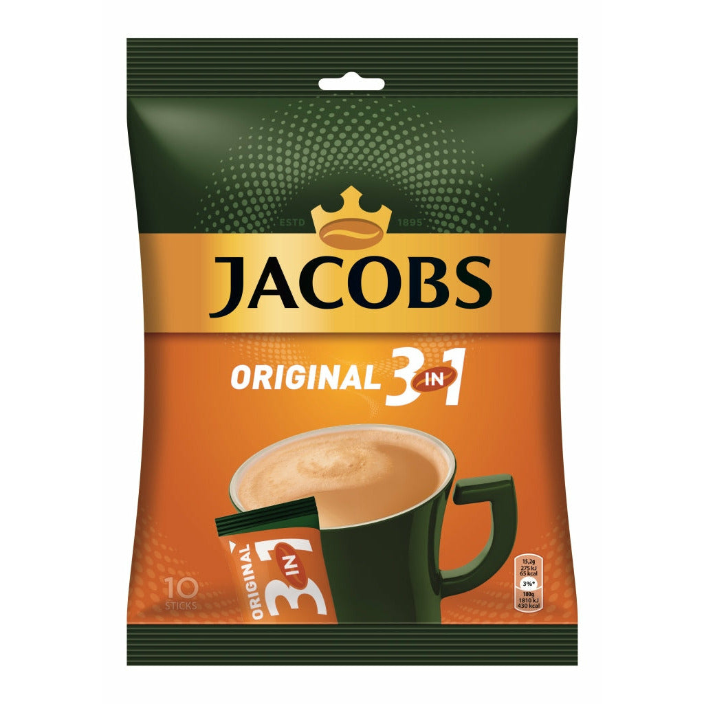 Tirpiosios kavos gėrimas JACOBS 3 in 1, maišelis, 10 x 15,2 g