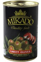 Alyvuogės MIKADO, su krevečių įdaru, M dydis, 300 g / 110 g