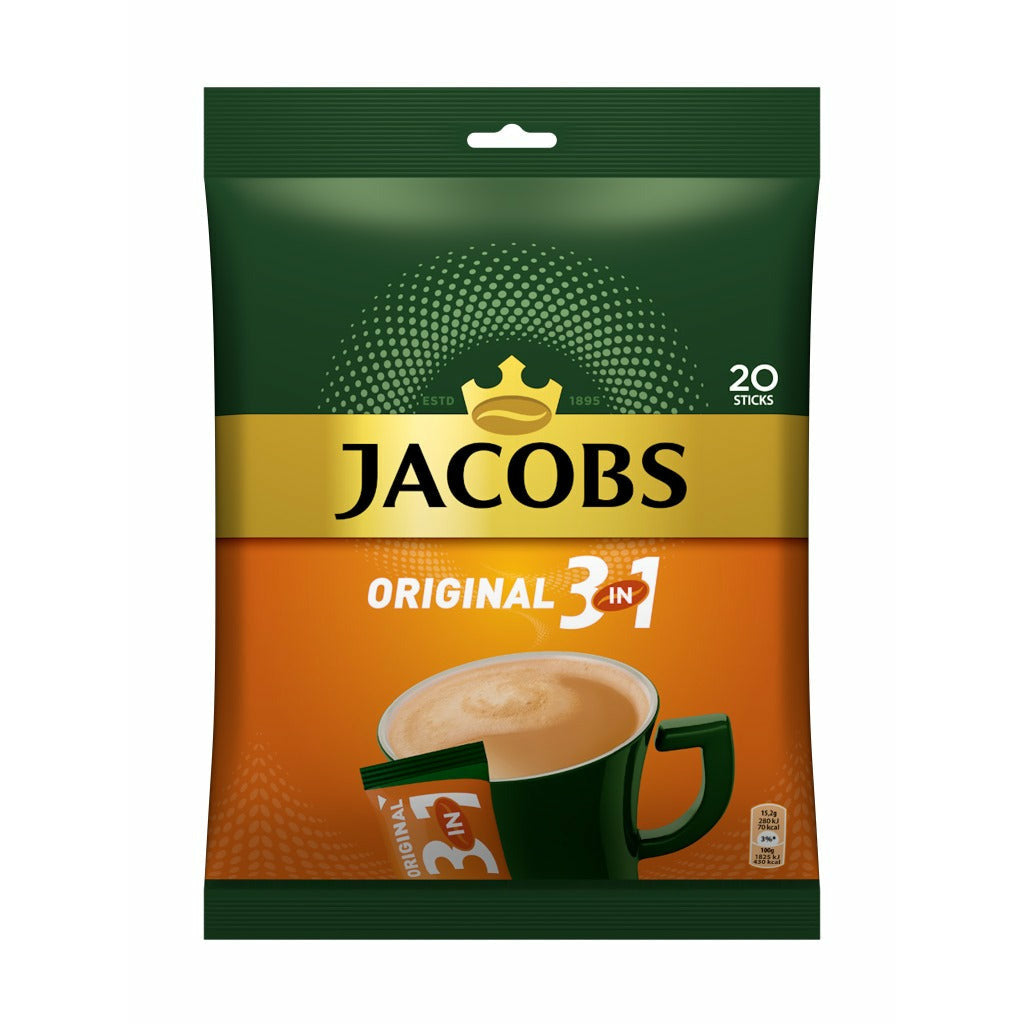 Tirpiosios kavos gėrimas JACOBS 3 in 1, maišelis, 20 x 15,2 g