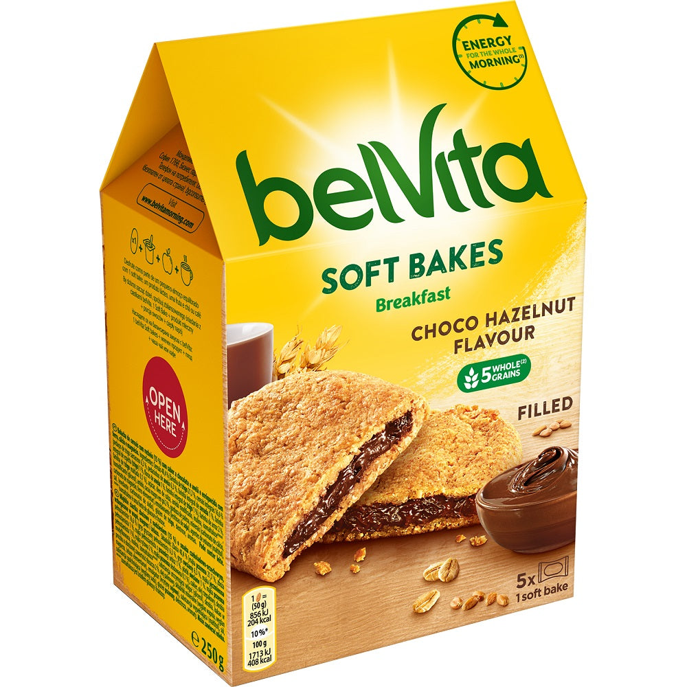 BELVITA minkšti sausainiai su šokolado ir lazdyno riešutų skonio įdaru, 250g