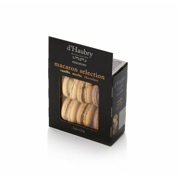 Sausainiai D'HAUBRY Macaroons, vanilės, šokolado ir moka skonio, 72 g