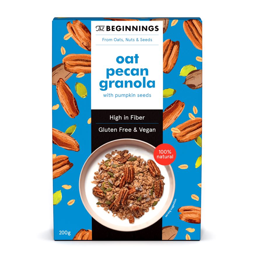 Veganiška avižinė granola THE BEGINNINGS, su pekano riešutais, 200 g