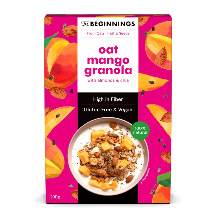 Veganiška avižinė granola THE BEGINNINGS, su mangais, 200 g