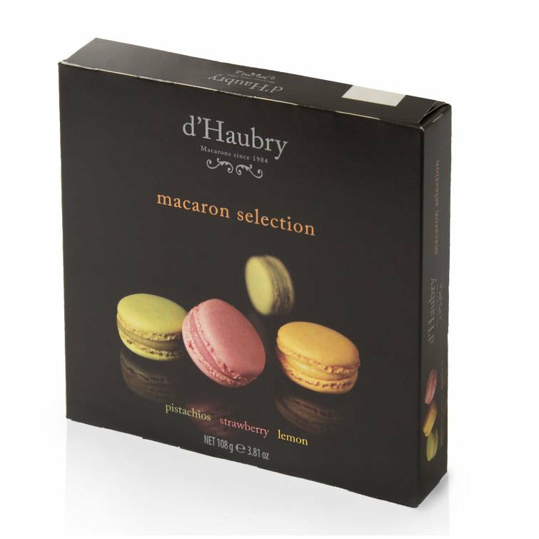 Sausainiai D'HAUBRY Macaroons, pistacijų, braškių ir citrinų skonio, 108 g