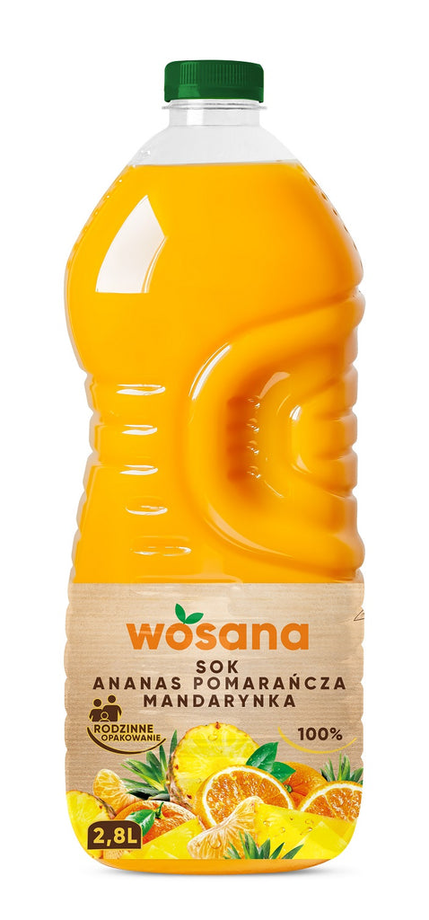 Sultys WOSANA, apelsinų, mandarinų, ananasų, 100%, 2.8 l, PET