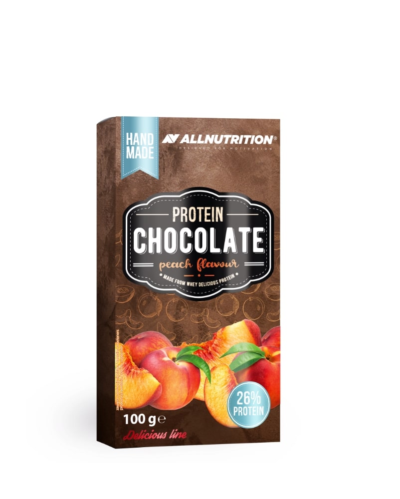 Proteininis baltasis šokoladas NUTLOVE ALLNUTRITION su  persikais, 100g