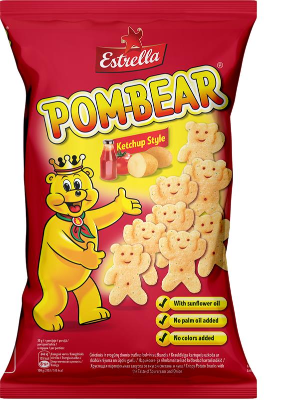 Traškus bulvinis užkandis ESTRELLA POM-BEAR, kečupo skonio, 65 g