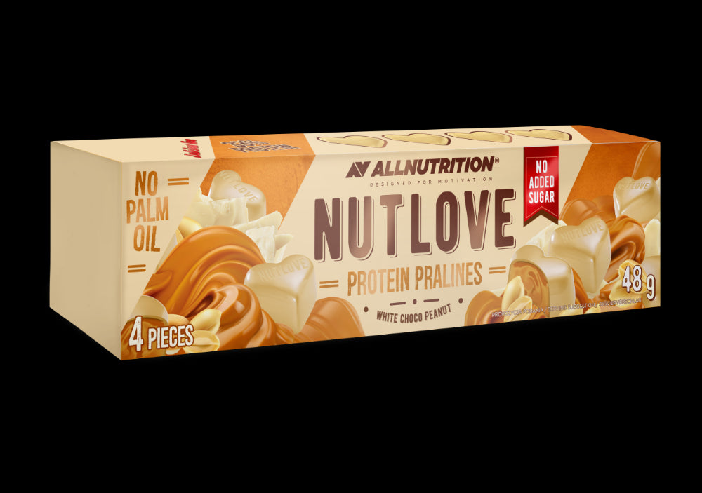 Proteininiai baltojo šokolado saldainiai NUTLOVE ALLNUTRITION su riešutų įdaru, 48g