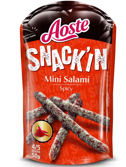 Vytintos kiaulienos dešrelės AOSTE SNACK'IN Spicy Sticks, a.r, 50g