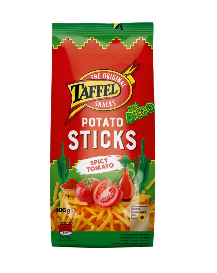 Traškučiai TAFFEL Sticks, aštrių pomidorų skonio, 100 g