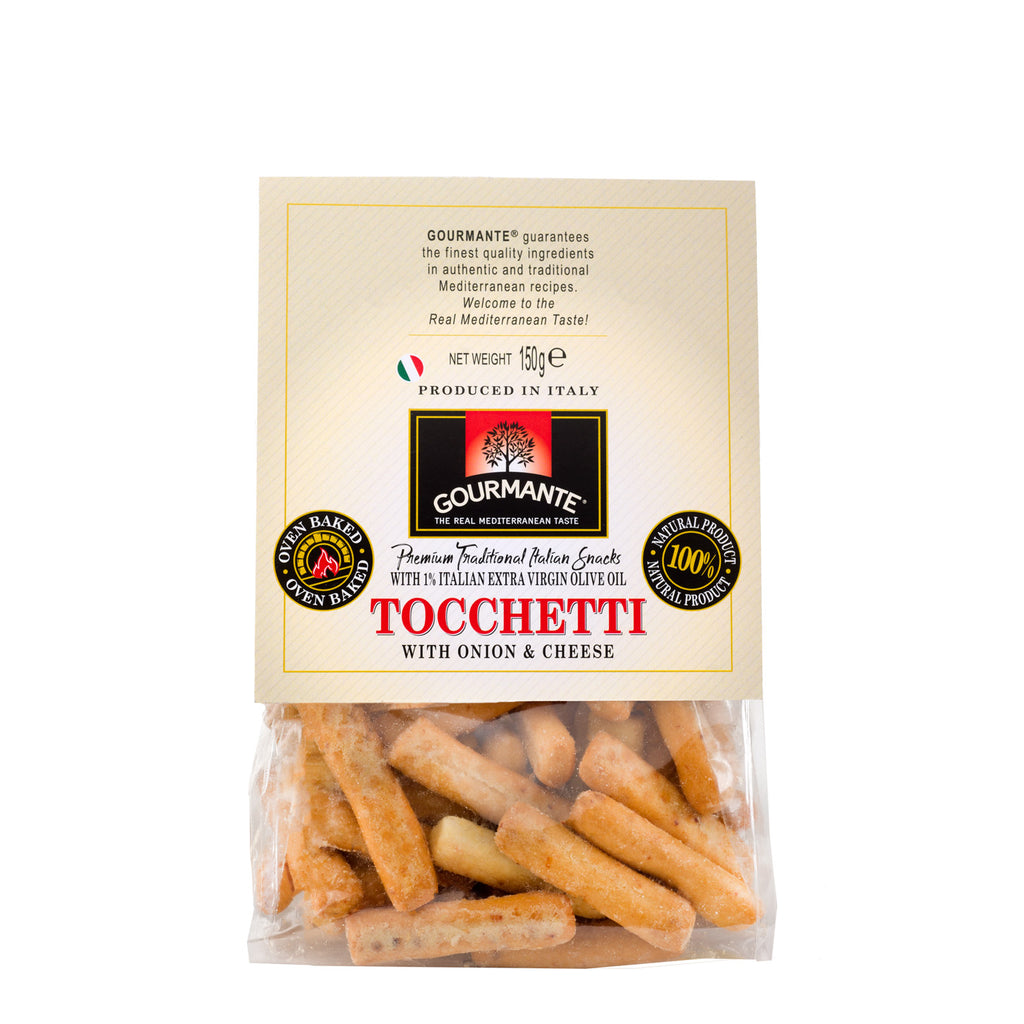 Krekeriai Tocchetti GOURMANTE, su svogūnais ir sūriu, 150 g