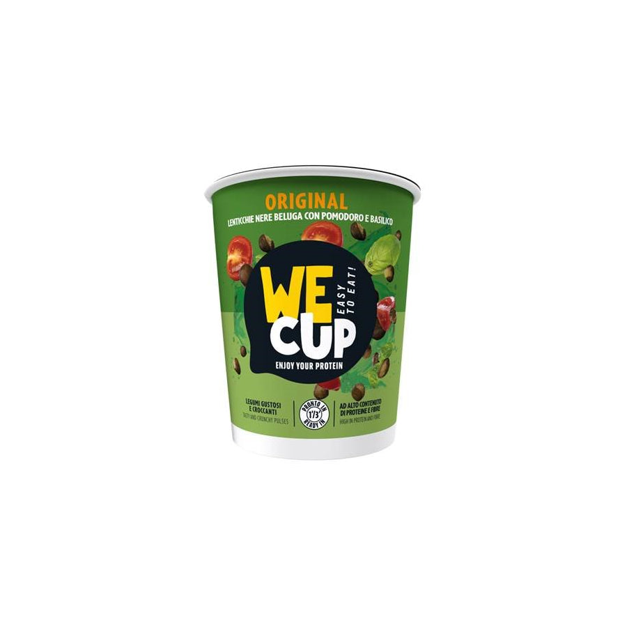 Virtų ir dehidratuotų juodųjų lęšių košė WE CUP, su pomidorais ir bazilikais, Original, 60g